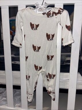 kate quinn Cream One-Piece Footie with Brown Puppy Faces